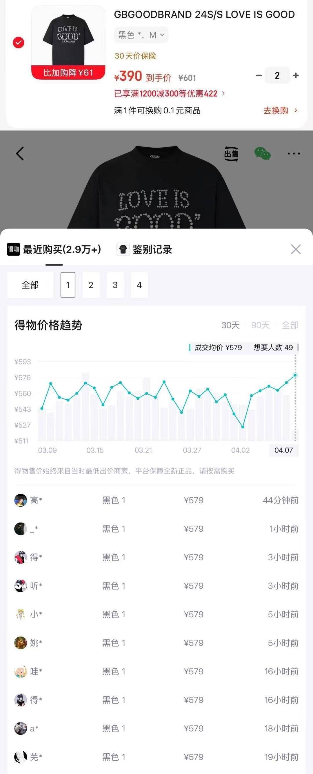 GB仿生珍珠T恤 拍2到手390元