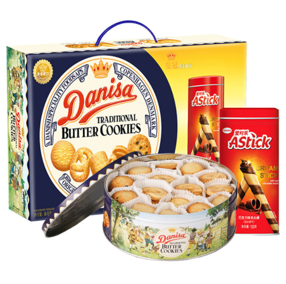 59.9元包哟！皇冠丹麦曲奇 皇冠曲奇681g+送爱时乐150g夹心棒年货礼盒