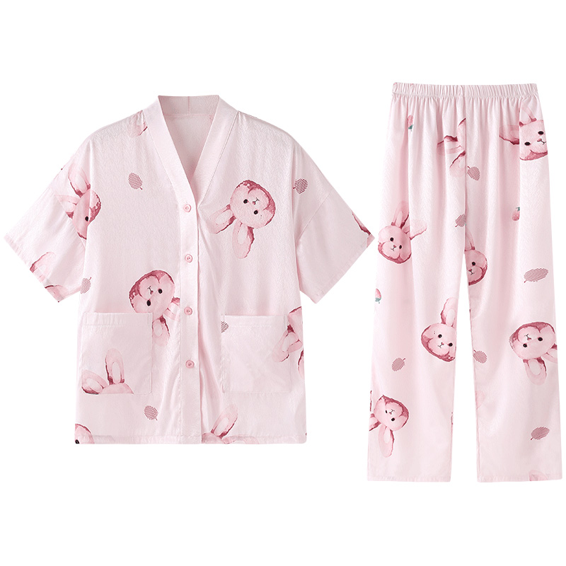 2022年夏季新款冰丝睡衣女小熊睡裙家居服