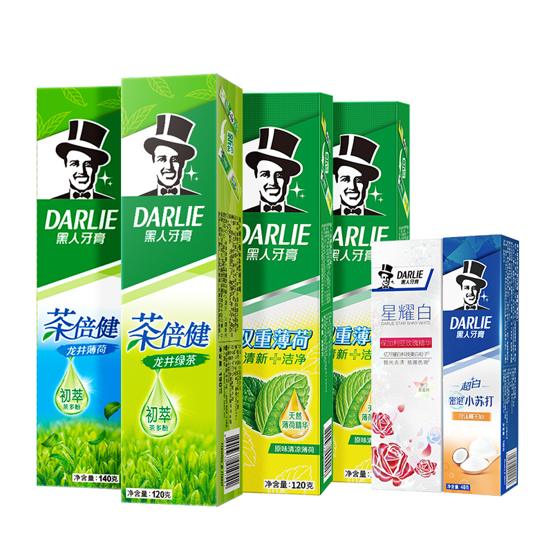 黑人茶倍健牙膏绿茶白桃苏打男女家庭6支装