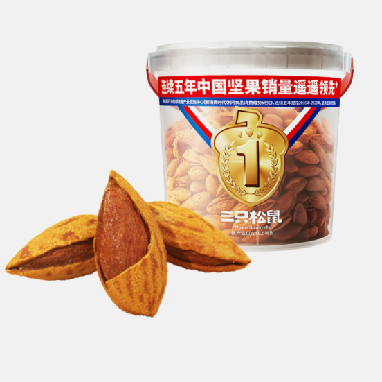 29.9元包邮！三只松鼠 手剥巴旦木 量贩罐装500g