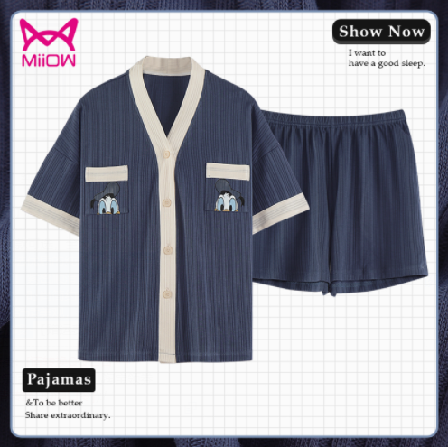 29.9元包邮！猫人 纯棉睡衣短袖两件套女家居服