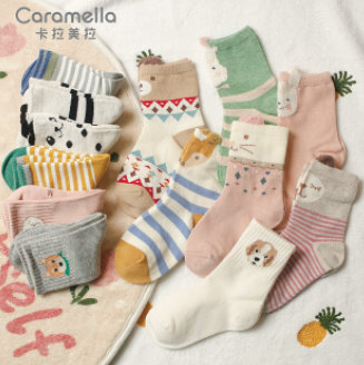 26.9元包邮！Caramella儿童秋冬纯棉袜8双