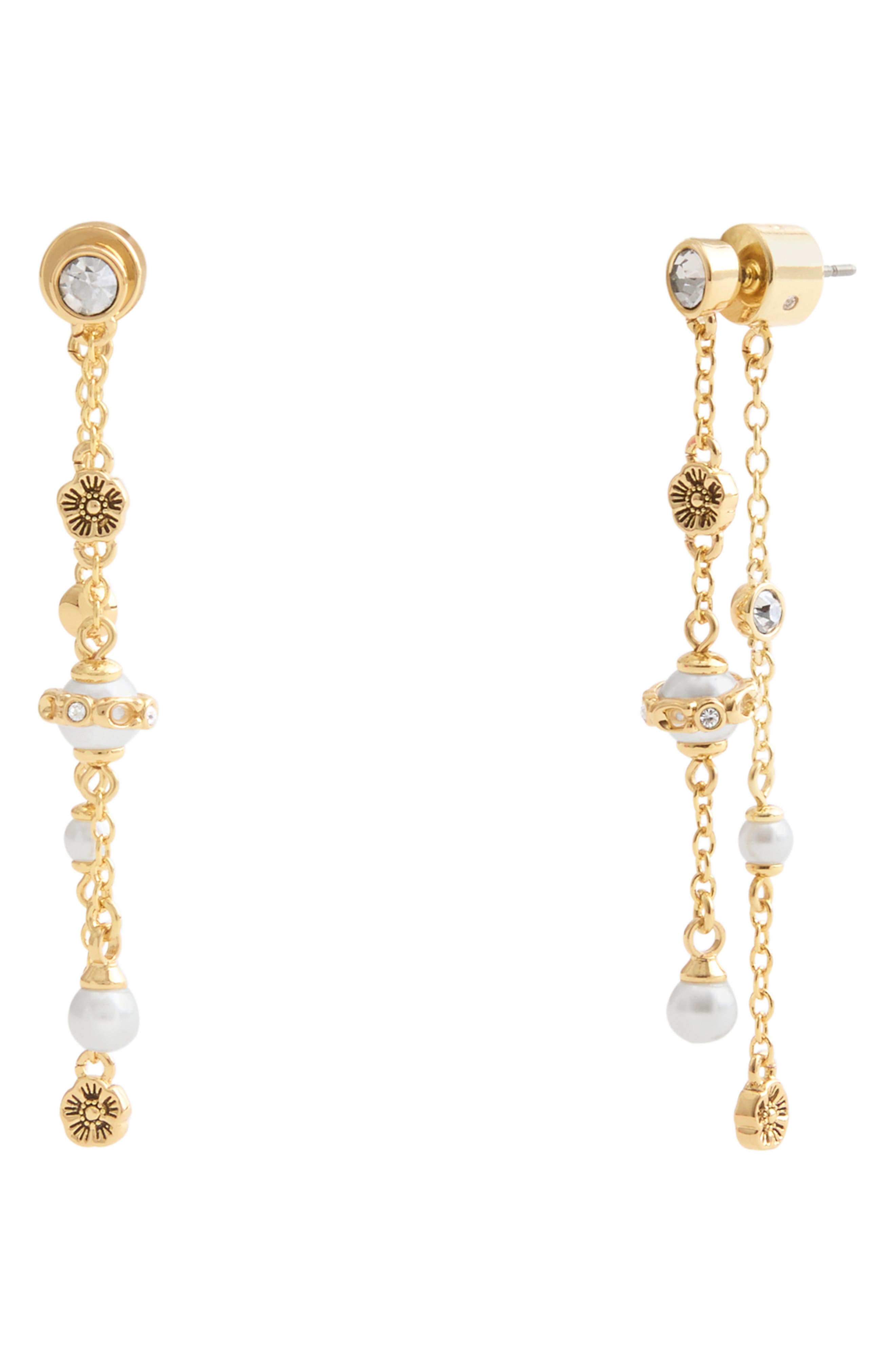COACH Faux Pearl Tearose Front/Back Earrings