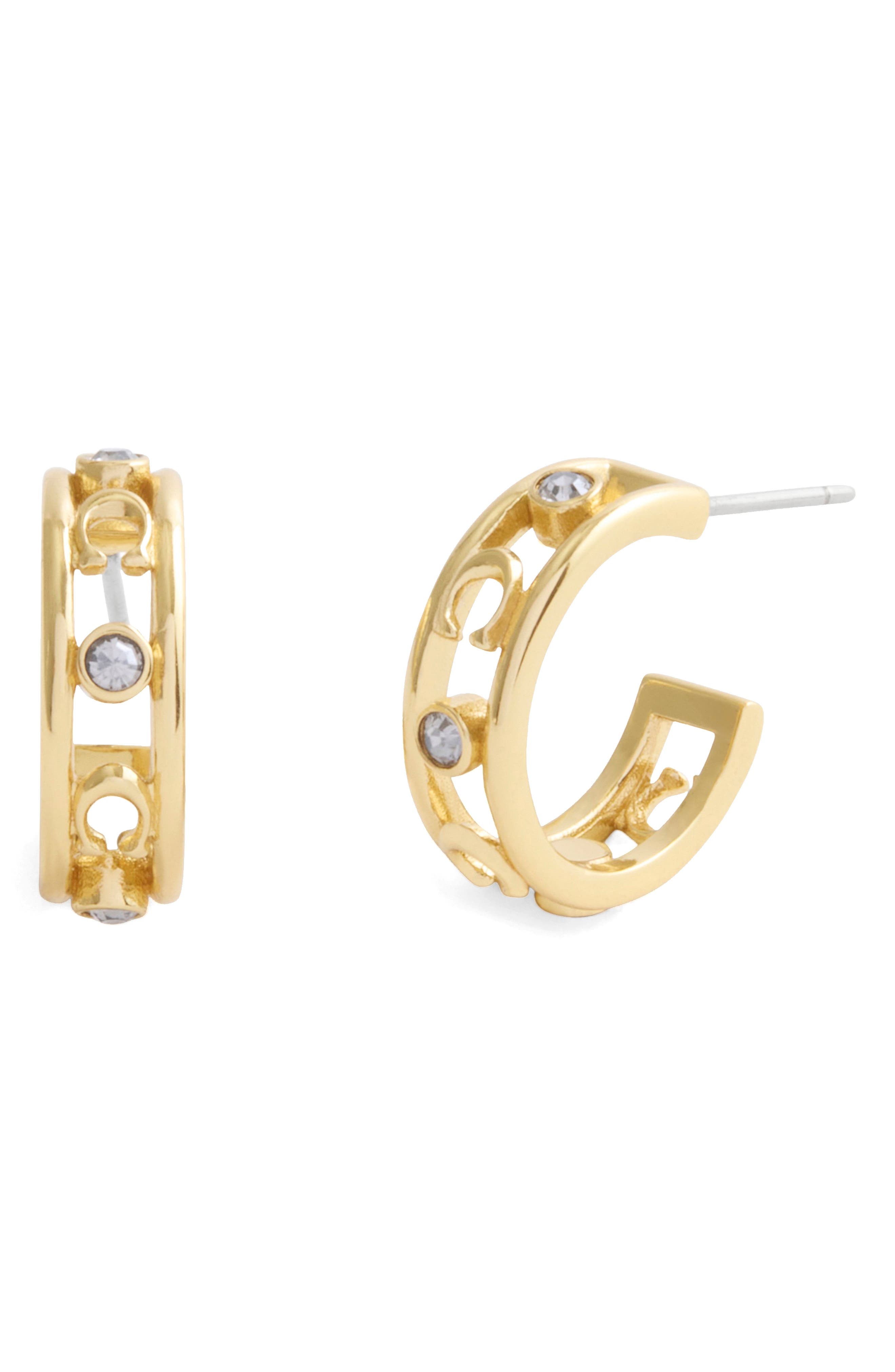 COACH Crystal Open C Hoop Earrings