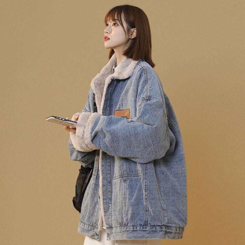 加绒加厚腰果印花牛仔外套