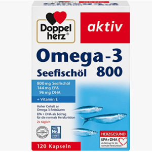Doppelherz Omega-3 海鱼油 800 - 含有 EPA 和 DHA 以及维生素 B1- 120 粒