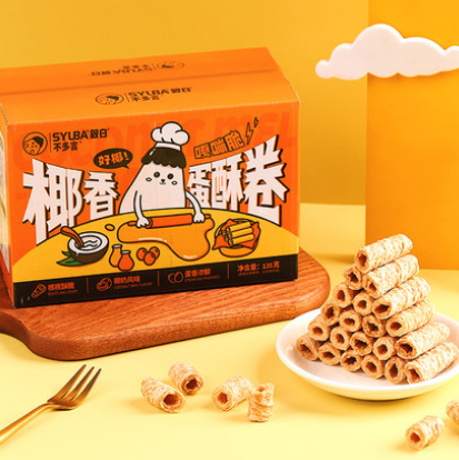 9.9元包邮！叙白 不多言椰香蛋酥卷整箱50根