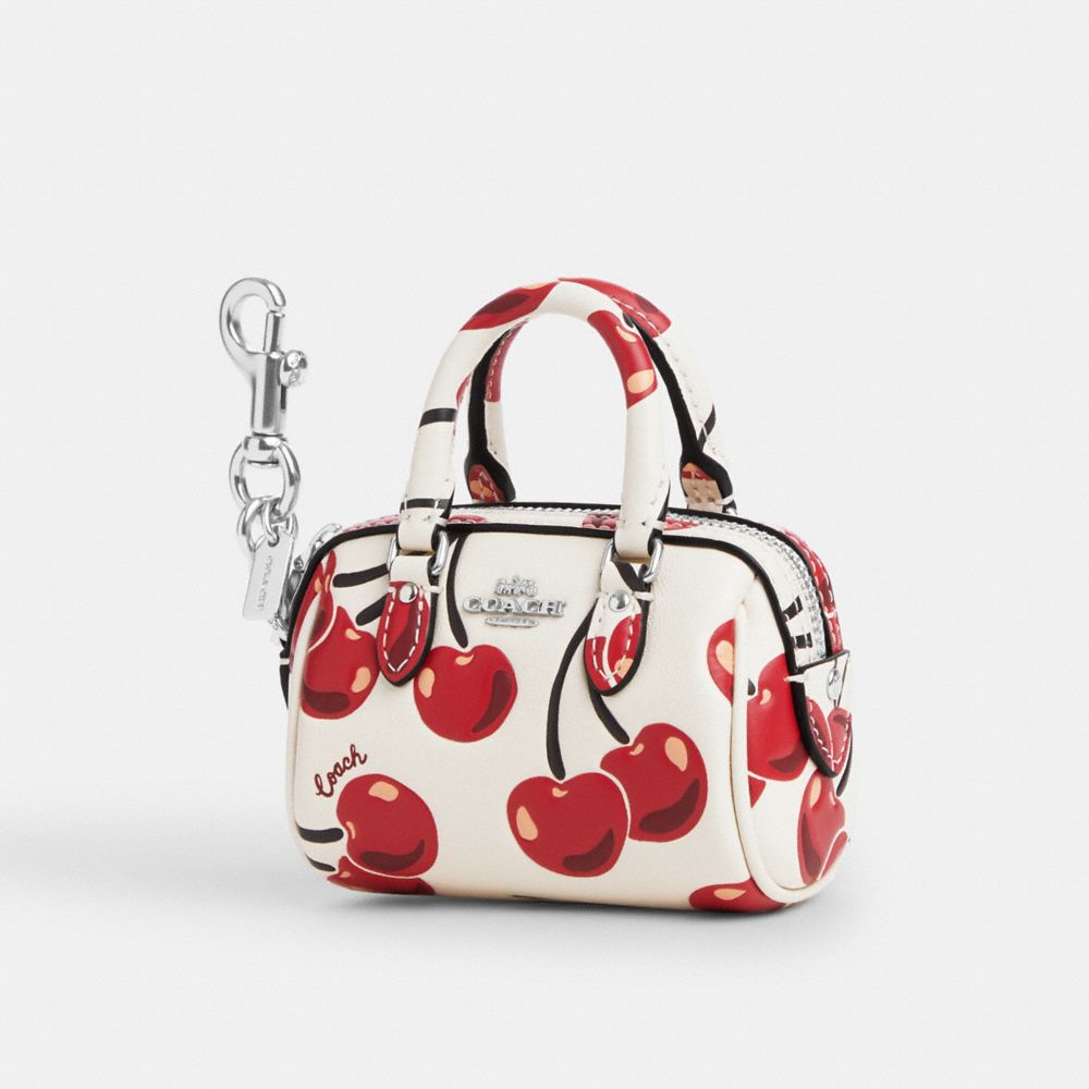 coach mini rowan bag charm with cherry print CZ082-SVCAH