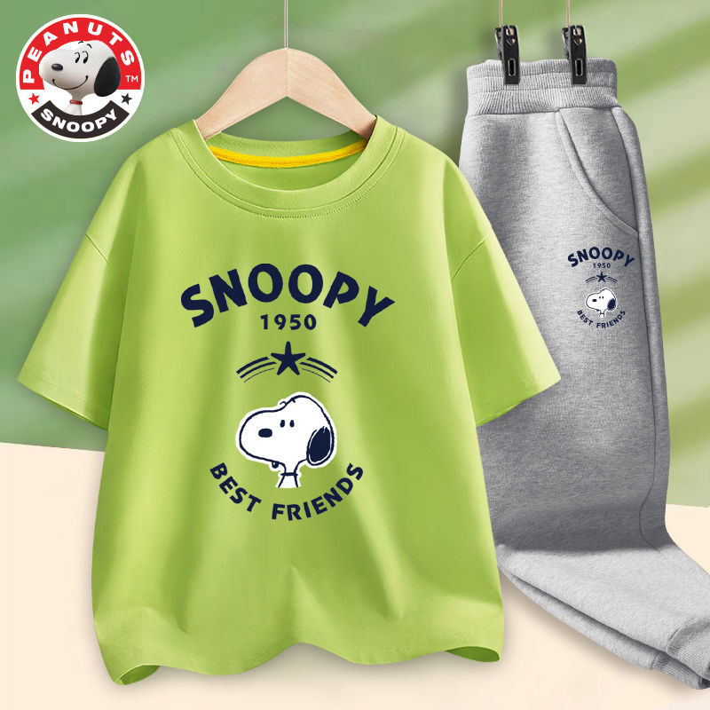 【JD专卖】史努比 上领短袖绿色+灰长裤