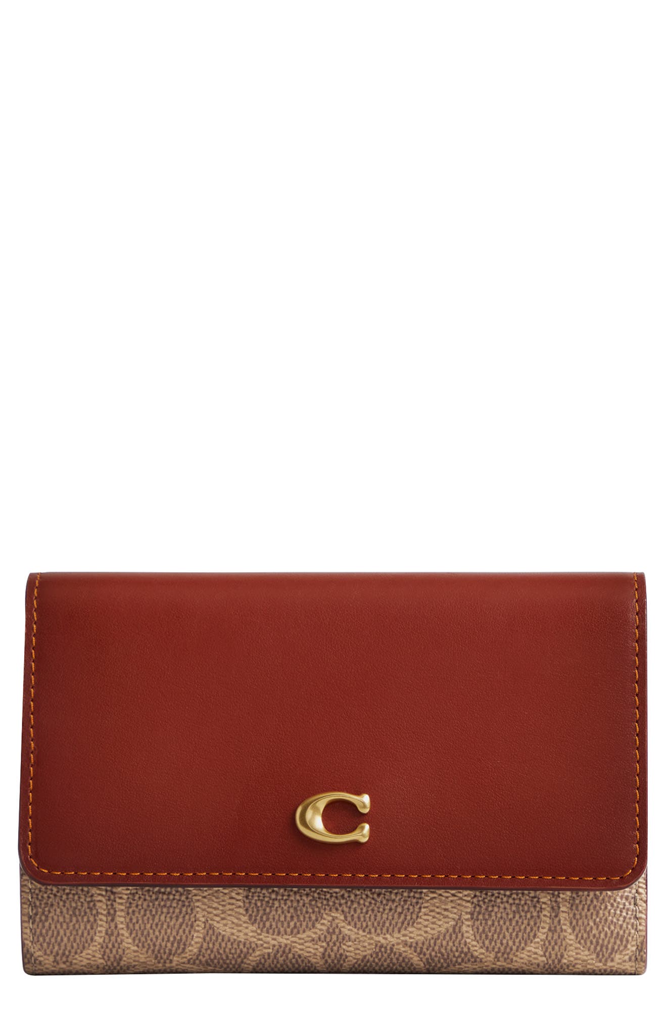 COACH Essential Leather & Signature Coated Canvas Trifold Wallet