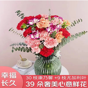 19.9元包邮！鲜花康乃馨 39朵