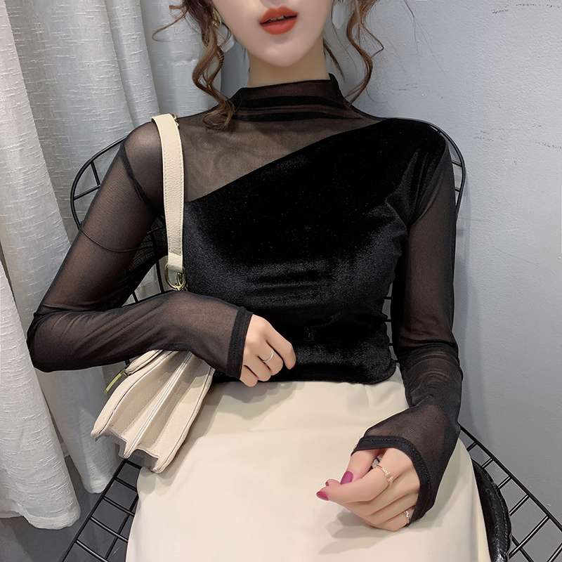 【小红书正品】女神金丝绒半高领打底衫