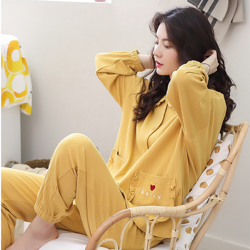 睡衣女春秋长袖纯棉开衫可爱