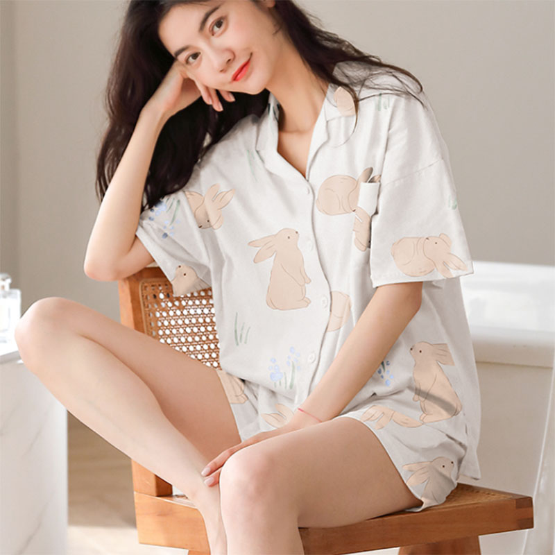 造福鸟夏季纯棉卡通家居服套装