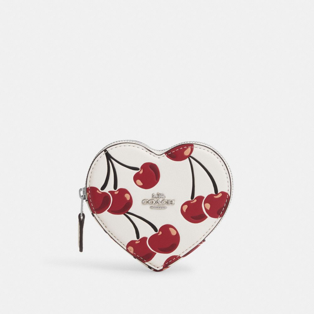 coach heart coin case with cherry print CZ477-SVCAH