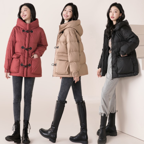 199元包邮！高梵 2021年新款短款复古连帽白鸭绒牛角扣羽绒服 4色