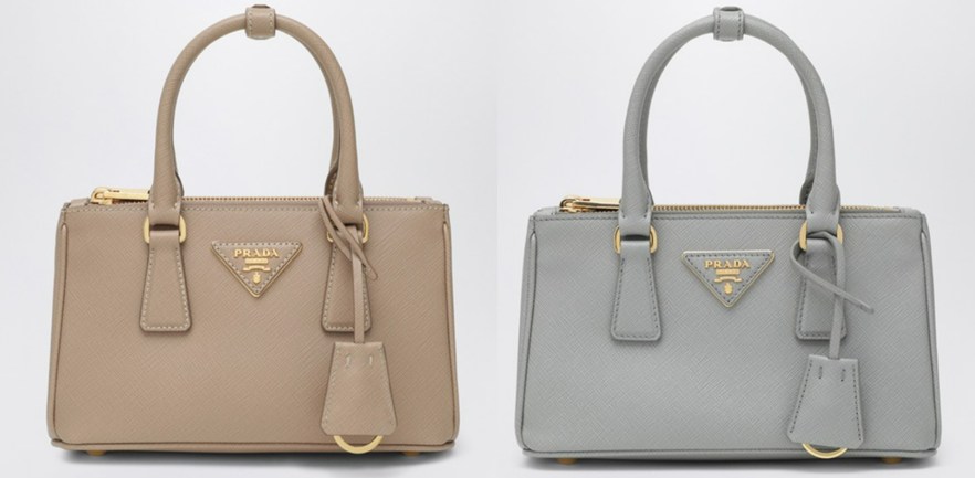 Prada Mini Galleria bag in light grey.
