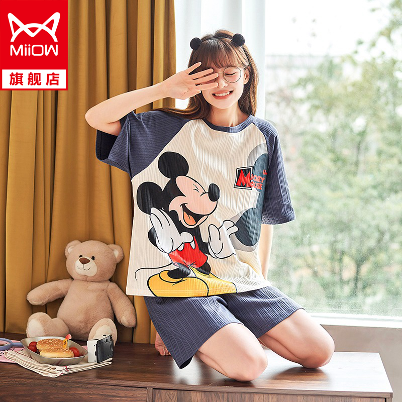 猫人夏季新款睡衣少女短袖短裤家居服