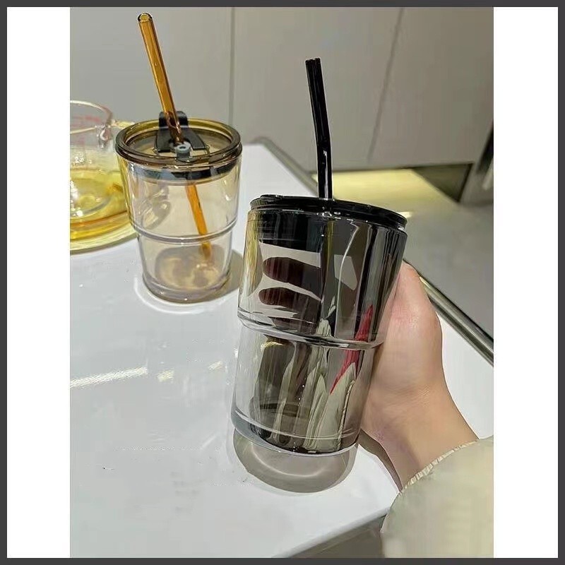  韩版ins竹节咖啡杯450ml+杯盖+玻璃吸管