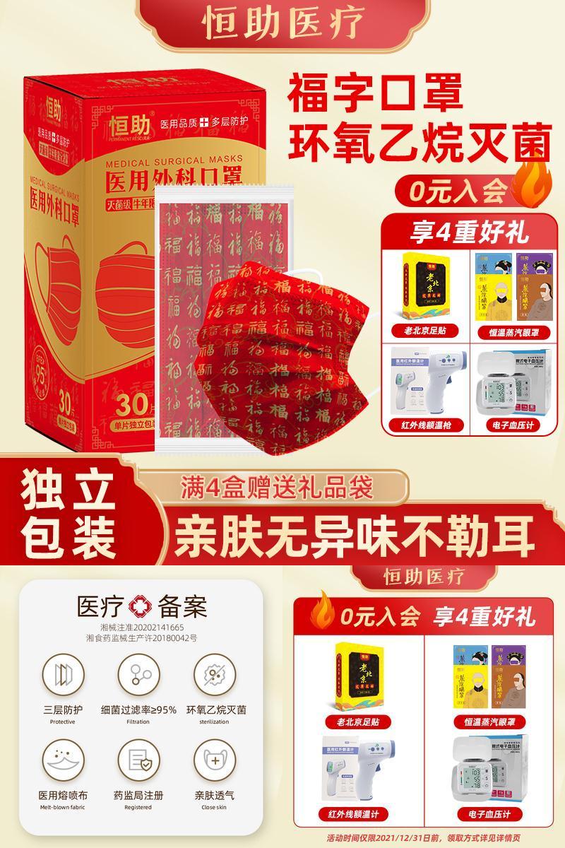 【新年福定制版】灭菌级医用外科口罩60只