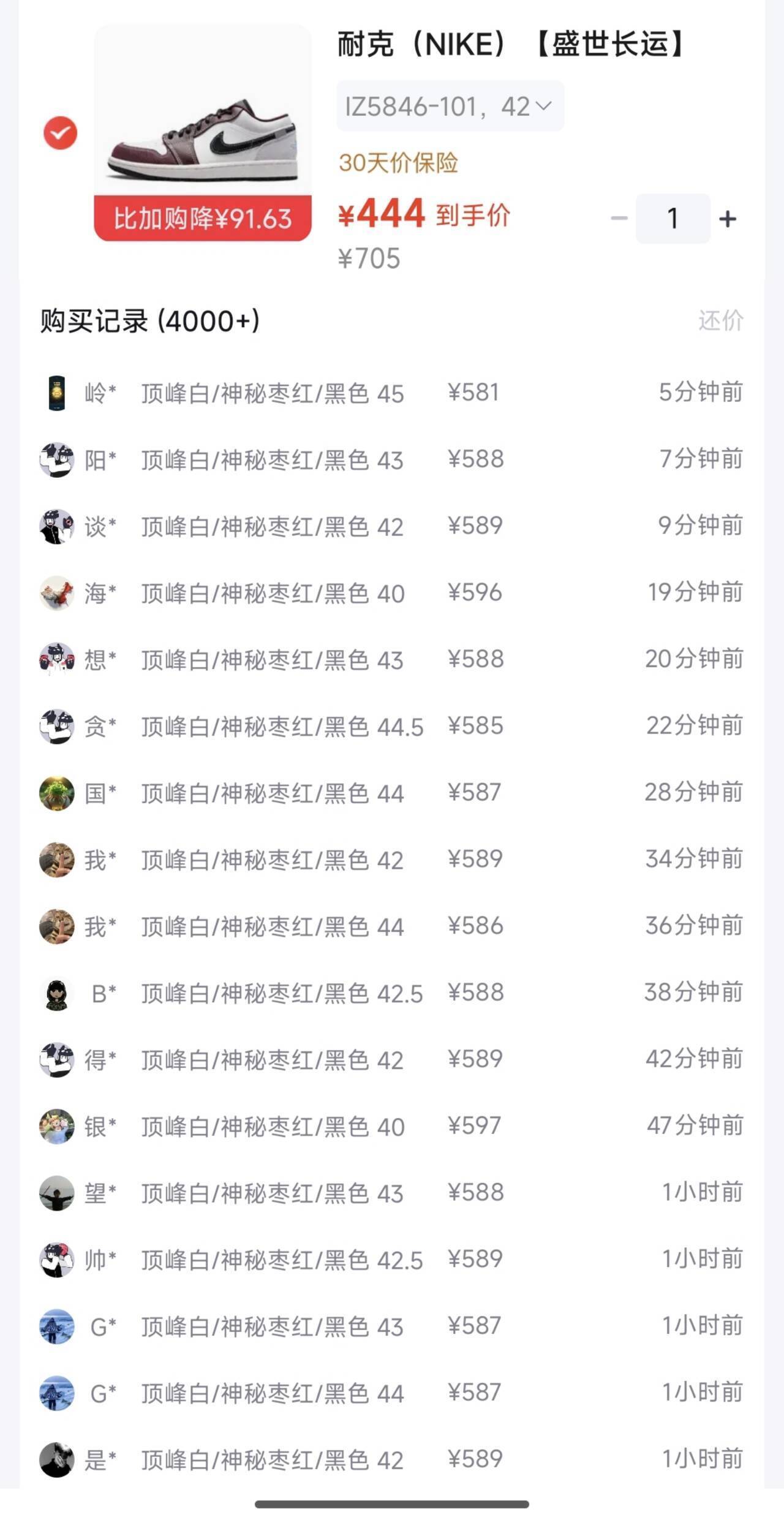 耐克AJ1 顶峰白 货号IZ5846-101 凑单到手价444元