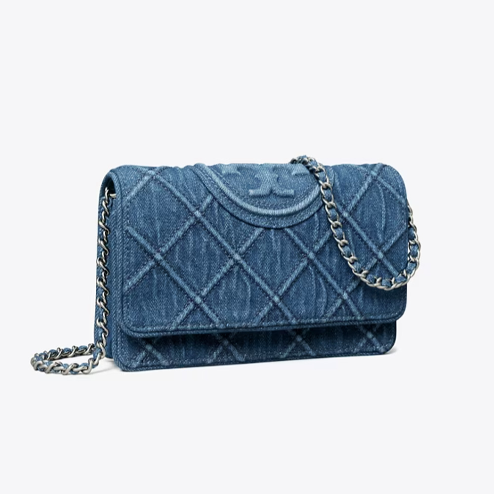 Tory Burch汤丽柏琦Fleming Denim Chain菱格单肩斜挎钱包