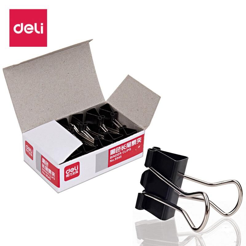 【送5只中性笔】得力多功能长尾夹12只