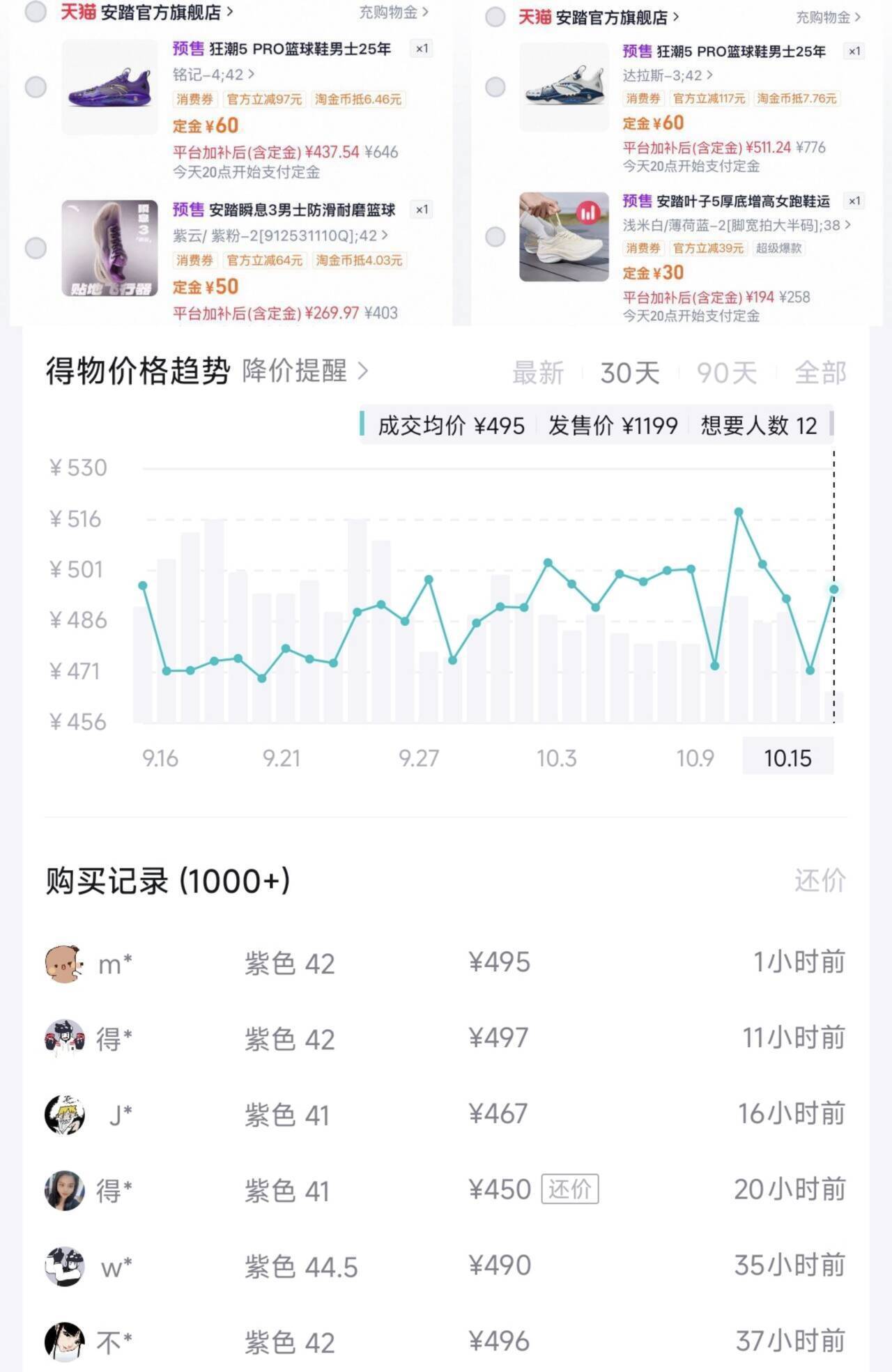 安踏狂潮5Pro球鞋预售凑单攻略，紫金配色低至247元