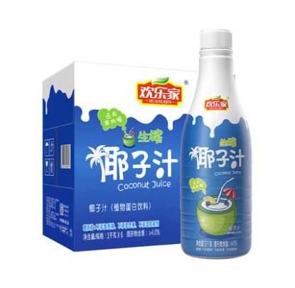 23元包邮！欢乐家生榨椰子汁1kg*6瓶