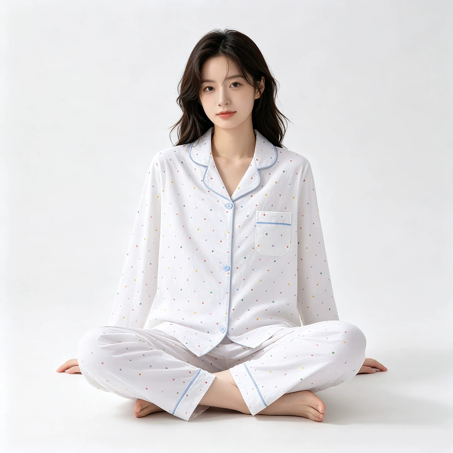 睡衣女秋季新款长袖长裤印花梭织云朵棉大码休闲家居服套装外穿