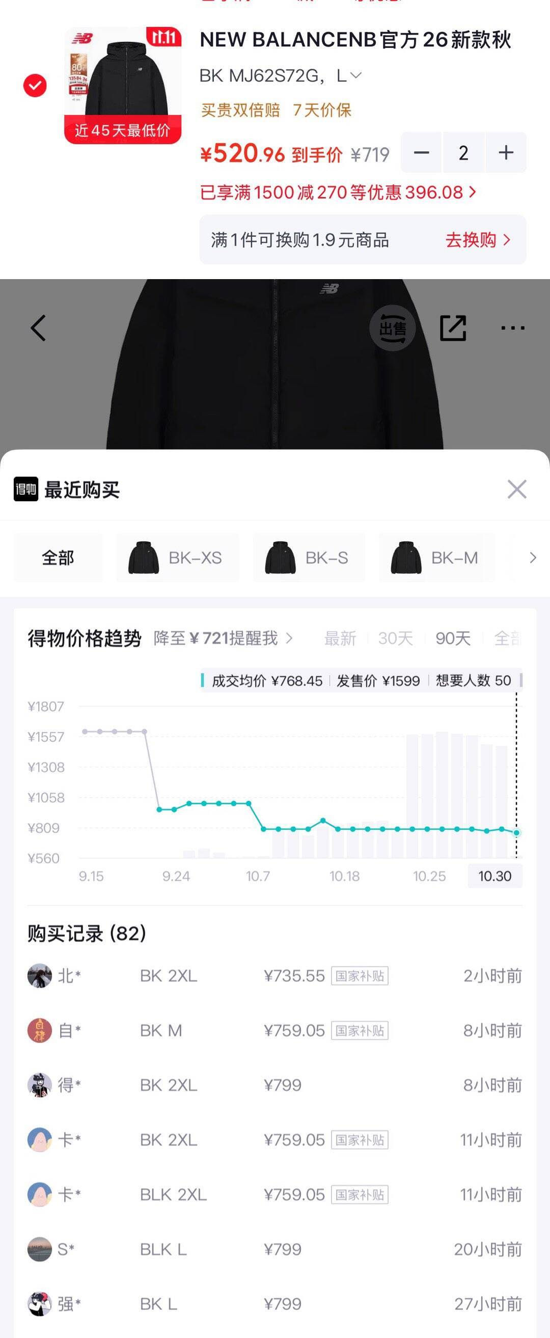 NB经典短款羽绒服 到手520元