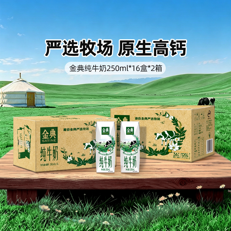金典旗舰店纯牛奶250ml*16盒*2箱牛奶学生营养早餐奶MS【5月】