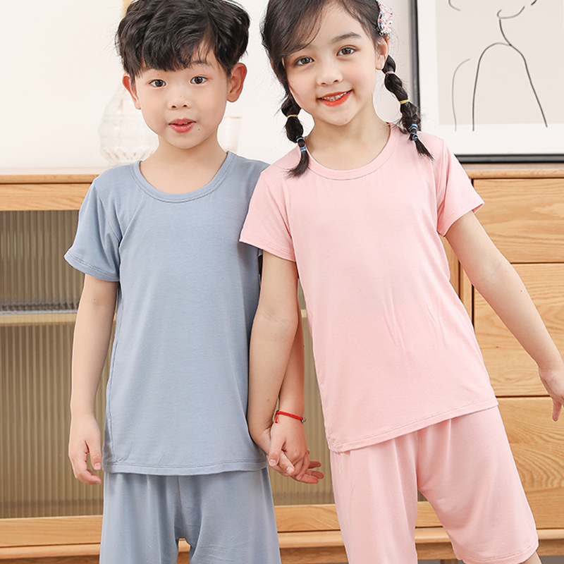 儿童短袖套装纯色睡衣家居服