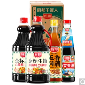 18.5元包邮！厨邦 调味品组合小箱装  生抽1.25L*2+蚝油490g+料酒500ml（返6元E卡后）