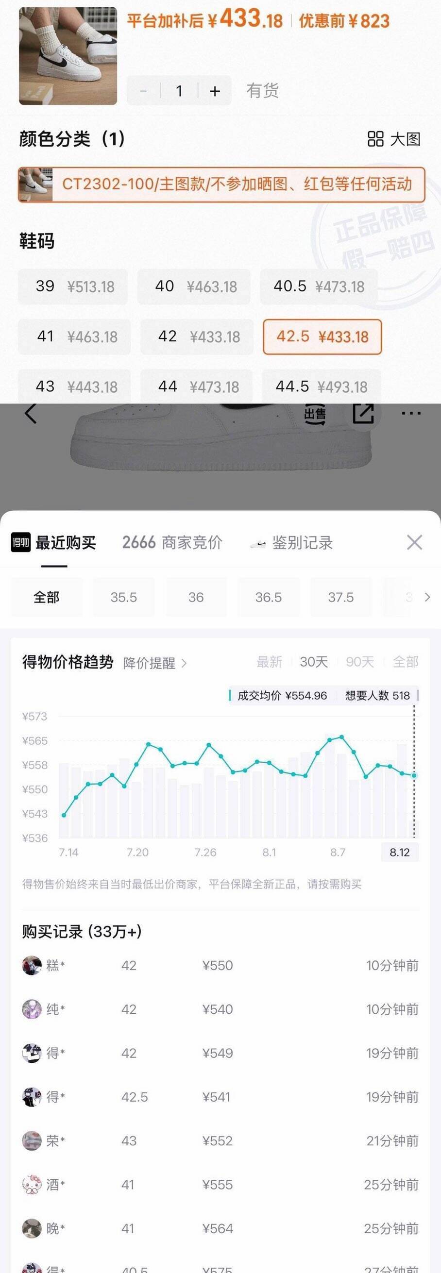 耐克黑白AF1领礼金到手433-460元，5个链接任选不盾