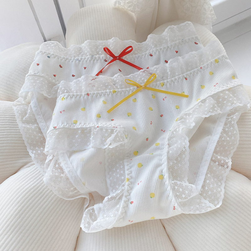 六只兔子甜美可爱糖果色蕾丝边少女内裤5条