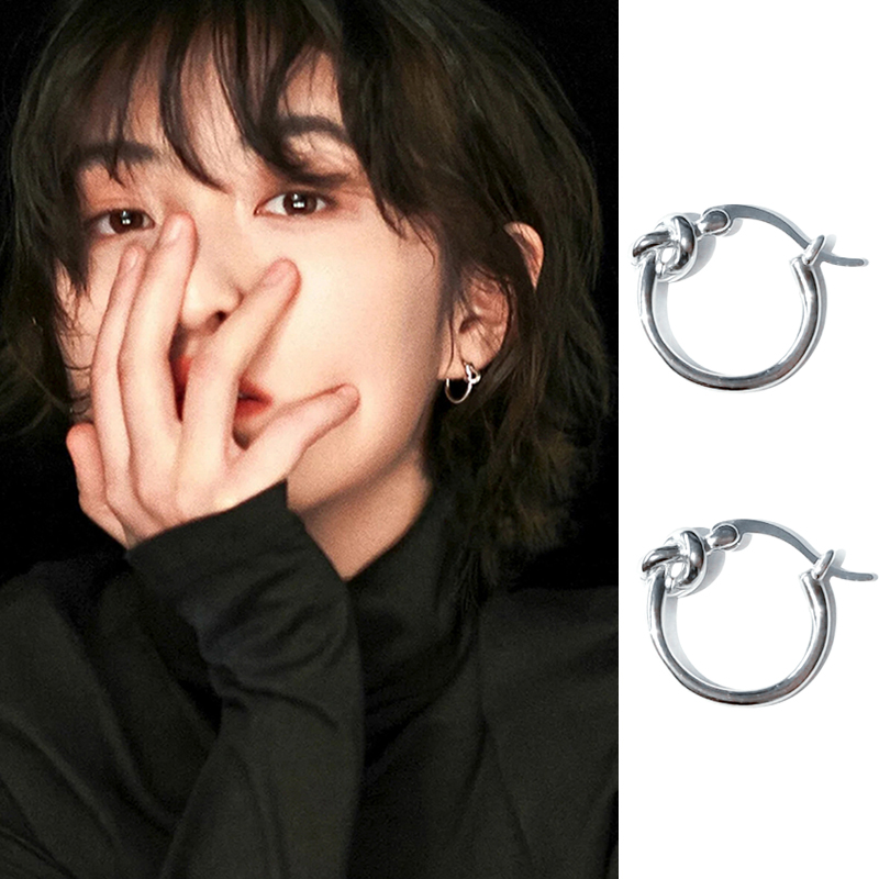 S925纯银张子枫同款素圈耳环