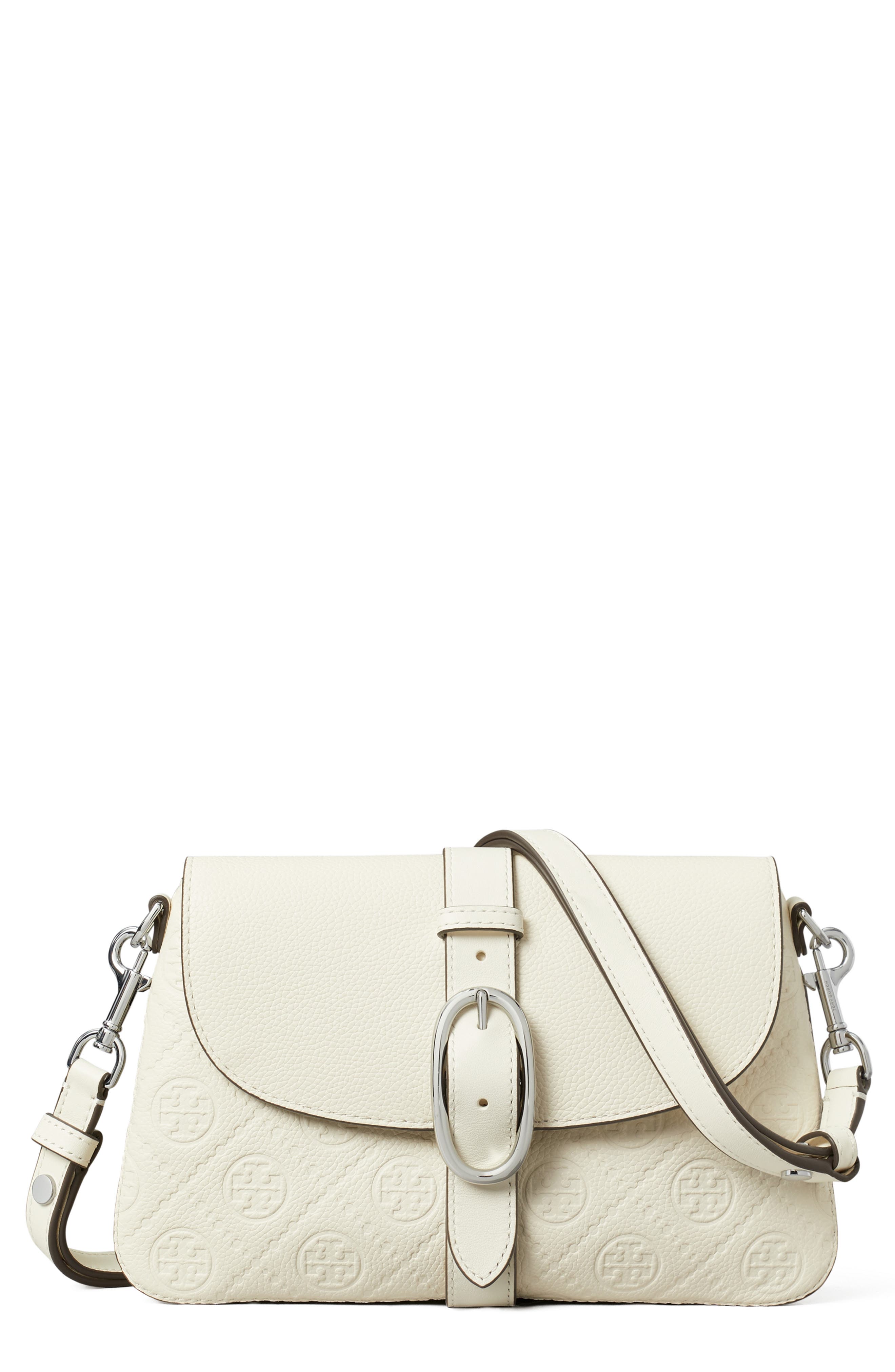 Tory Burch Small T Monogram Soft Pebble 汤丽柏琦单肩包 Warm White