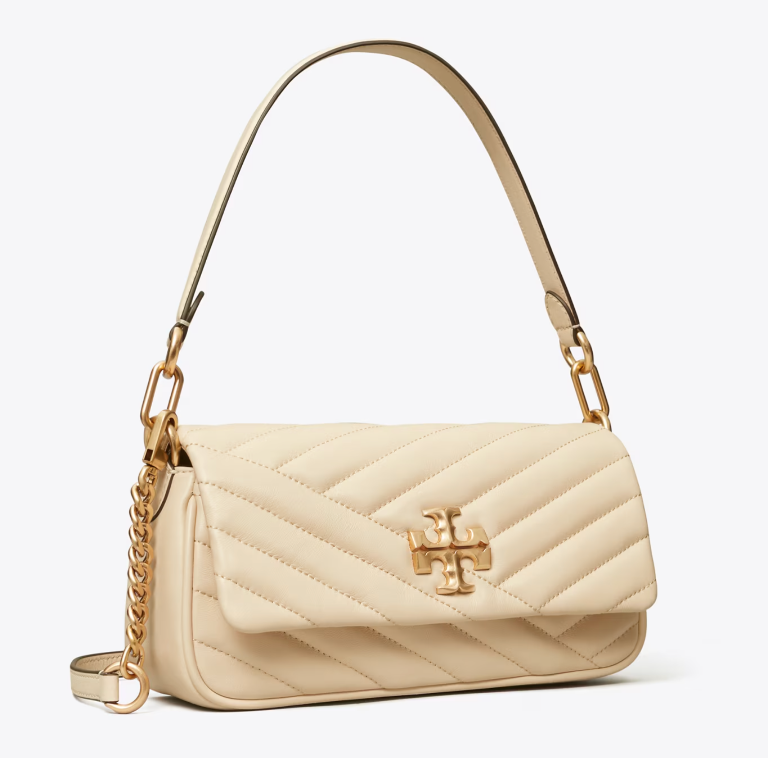 Tory Burch 汤丽柏琦Small Kira Chevron腋下法棍包New Cream