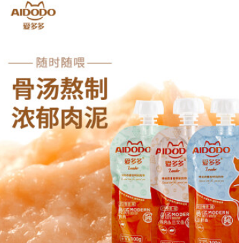 16.9元包邮！爱多多 猫零食骨汤猫酱100g*3袋装