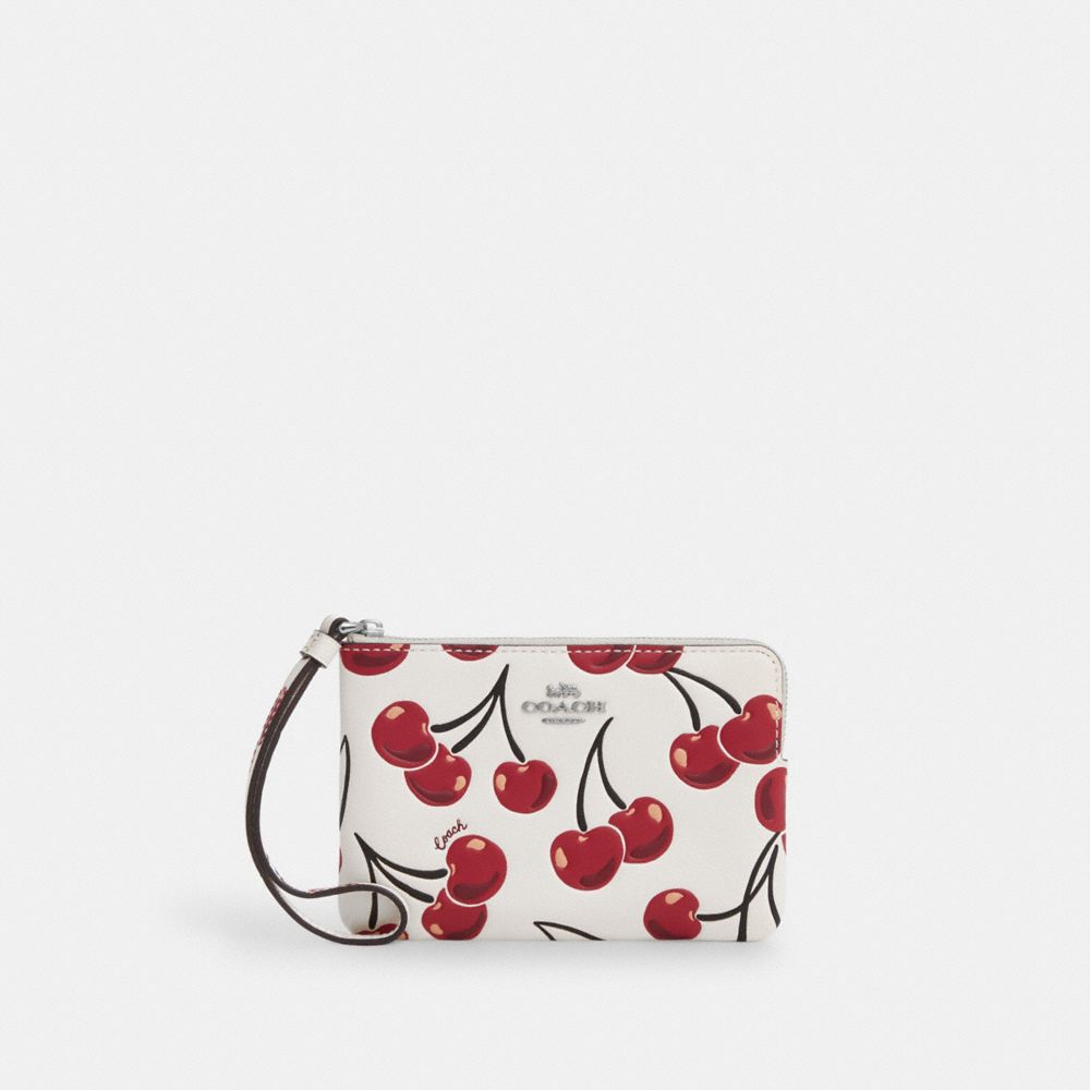 coach corner zip wristlet with cherry print CZ451-SVCAH