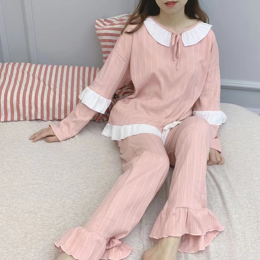 【红豆】红豆男女居服春秋季纯棉长袖睡衣