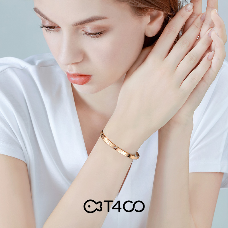 【T400】玫瑰金镶钻开口手环