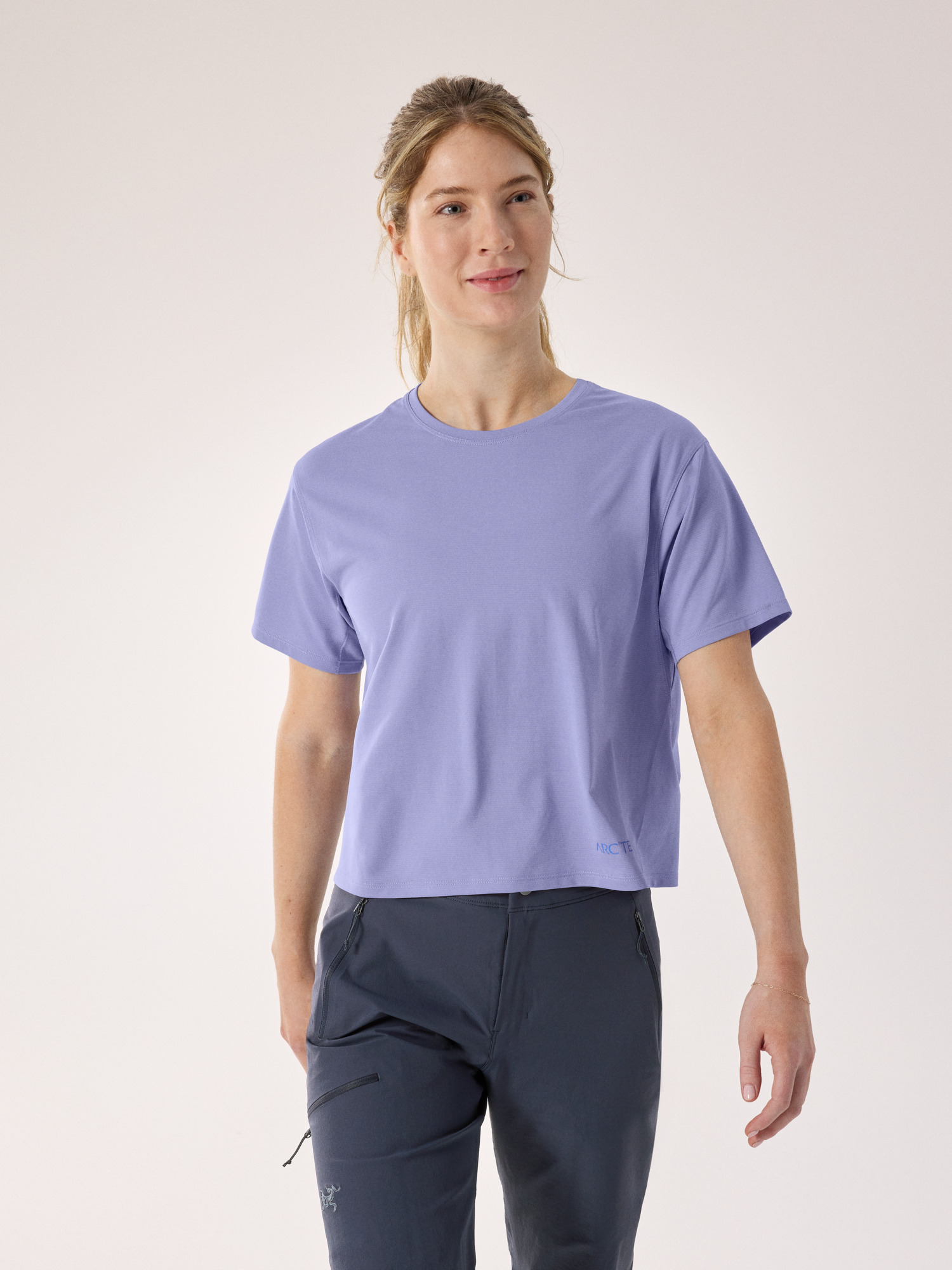 Arcteryx Taema Crop Logo始祖鸟女士T恤 Moonstone Htr / Elec XL