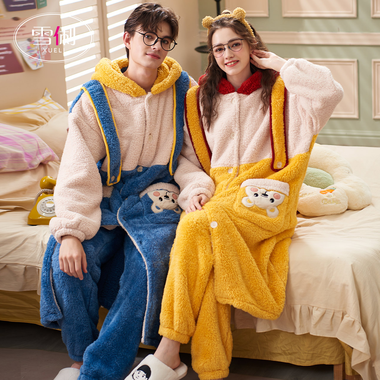 【雪俐】加长款加厚法兰绒情侣睡袍