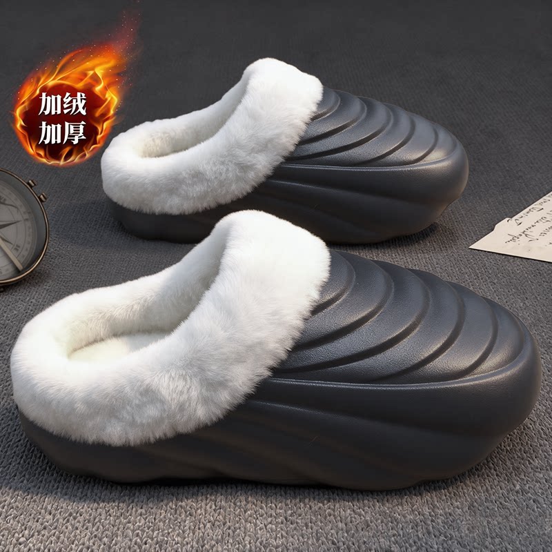 品牌剪标！情侣新款保暖加绒棉拖鞋