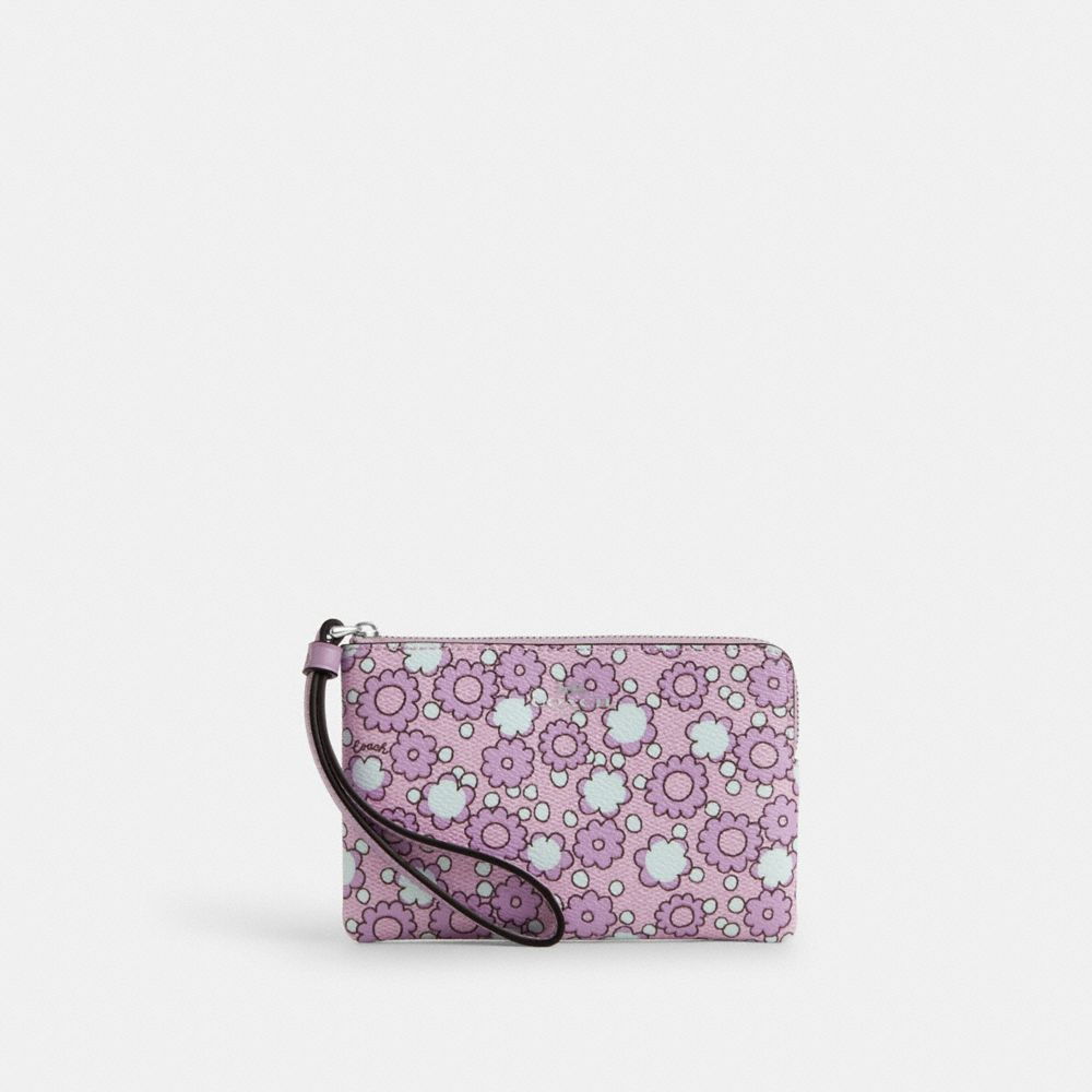 coach corner zip wristlet with floral print CBP28-SVY2I