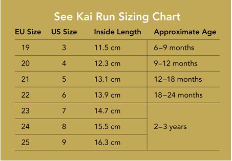 Kai Run Size Chart