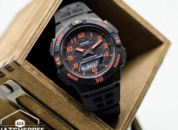 casio 卡西欧aqs800w男士太阳能超薄双显腕表